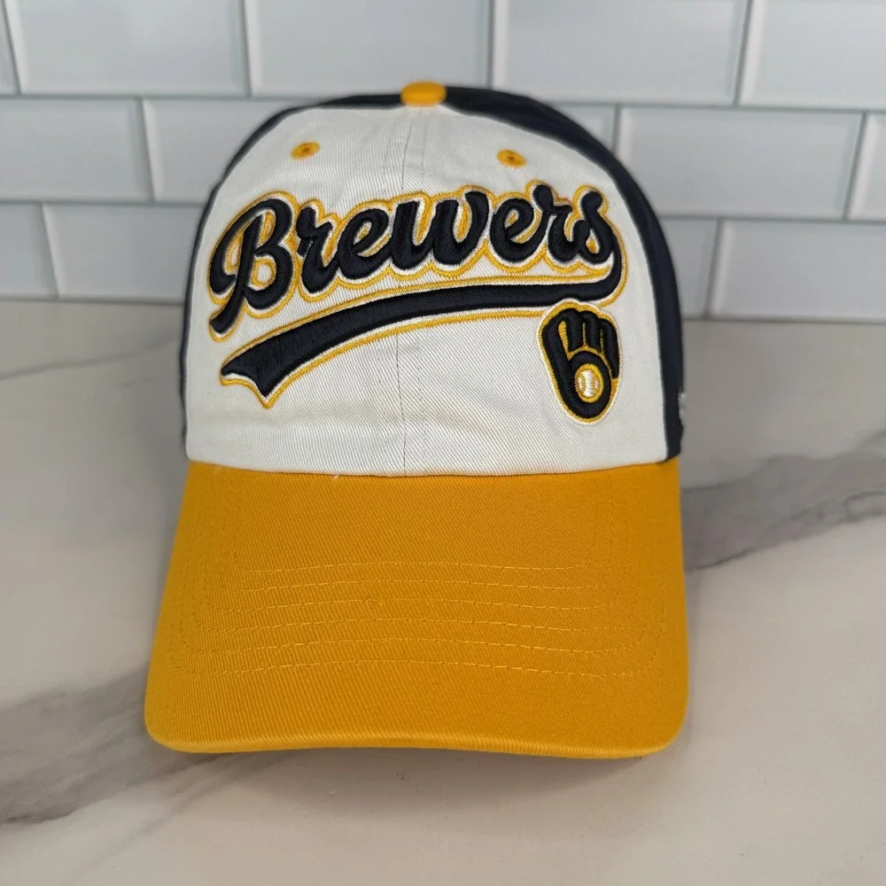 Milwaukee Brewers Hat Cap Strap‎ Back Kids Navy Yellow MLB Baseball Two Tone 47